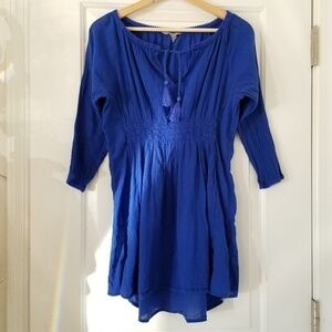 Athleta Calico Tunic Cerulean Tie Front Tassel Top